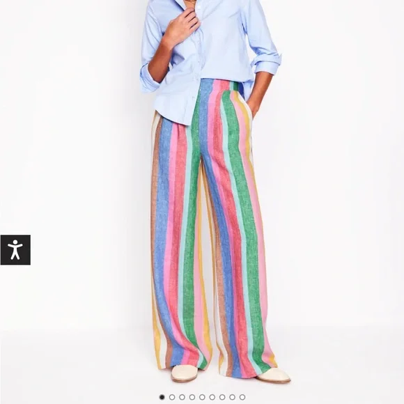 Boden Dulwich Linen Pants in Bright Rainbow Stripe - Picture 5 of 6